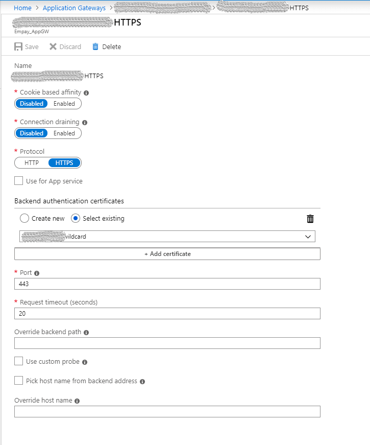 Application Gateway HTTP Settings